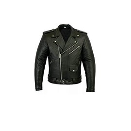 Men's Classic Police Style Motorcycle Leather Jacket (Black, XXXL)