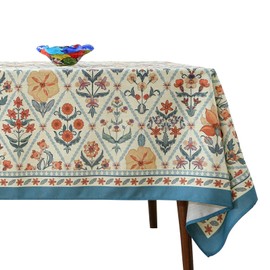 ISAENNE French Tablecloth for Rectangle Tables,Linen Table Cloth with Colorful Flowers and Leaves Pattern,Heavy Durable Soft Table Cover for Dining Kitchen Decor Party Christmas,55"*71"