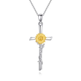 CRMAD Sunflower Cross Necklace for Women Sterling Silver Cross Necklace Sunflower Jewelry Gift for Women (sunflower)