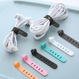6pcs Random Color Silicone Cable Tie, Simple Plain Wire Tie, Household Data Cable Organizing Tape