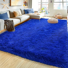 Xexsin Ultra Fluffy Area Rugs for Living Room Bedroom, 6x9 Fuzzy Large Living Room Rugs, Thick Shag Rug for Dorm, Soft Non Slip Kids Girls Boys Rug for Home Decor Aesthetic, Royal Blue