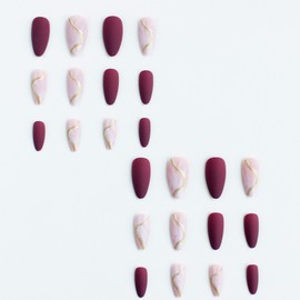 24Pcs Brown French Tips Short Oval Press on Nails with Ripple Design, Matte False Nails Gel Glue on Nails, Bling Manicure Art Acrylic Fake Nails Stick on Nails for Coquette Women Girls