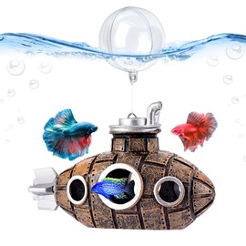Floating Fish Tank Decoration, Little Cute Retro Submarine Aquarium Decoration with Two Float Balls, Resinous Fish Tank Accessorie, Safe Fish Toy for Betta Cichlid Goldfish Shrimps Hermit Crabs