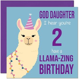 2nd God Daughters Llama Birthday Card - Llamazing - Funny Llama God-Daughters Birthday Card for 2 Year old Kids two, second