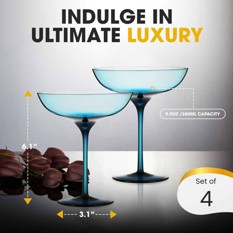 BERKWARE Colored Coupe Glasses Set of 4 - Elegant Cocktail