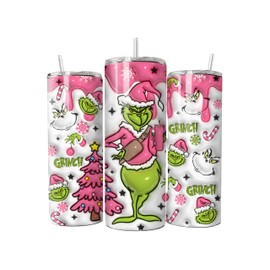 3D Inflated Pink Christmas 20 Oz Skinny Tumbler with straw and nonslip base, Santa Claus tumbler, Pink Bougie Tumbler, Christmas 20oz Tumbler, Christmas Movies tumbler, Christmas Gift for her