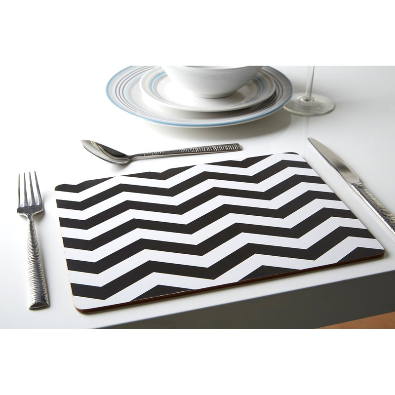Premier Housewares 1203624 Chevron Placemats - Set of 4, Black/White,