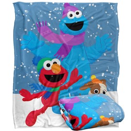 Sesame Street Furry Friends Forever Elmo Cookie Monster Snow Run Kids Silky Touch Blanket, 152 x 127 cm