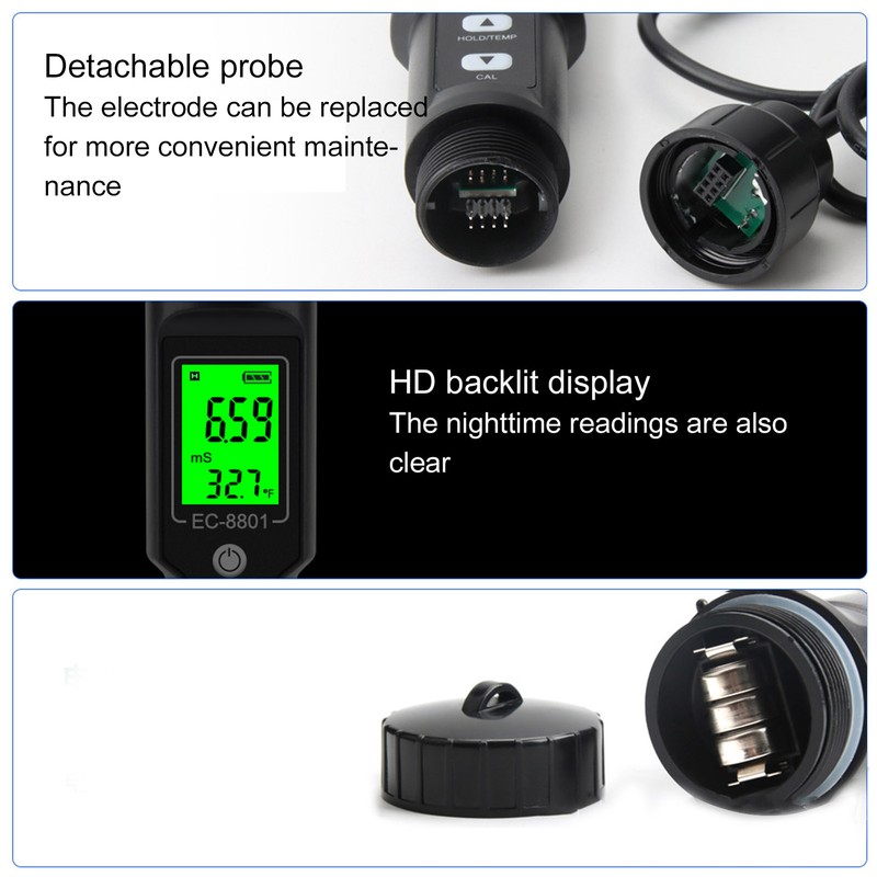 Soil EC Temperature Tester with Backlight Portable Conductivity Meter Hydroponics