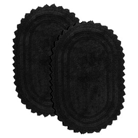 RAJRANG Black Bathroom Rug Pack of 2 - Oval Cotton Crochet Reversible Bath Mat 17x24 Inches