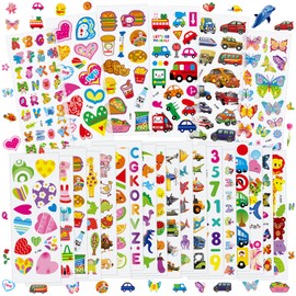 36 Sheets Mixed Stickers for Kids - 900+ 3D Puffy Stickers Variety Pack | Animals, Vehicles, Food, Letters, Dinosaurs | Reusable, Waterproof | Crafts, Scrapbooking, Gifts