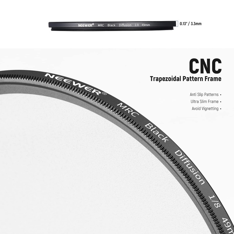 NEEWER 49 mm Black Diffusion 1/8 Filter Black Diffusion Dreamy