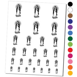 Virgen Maria de Guadalupe Virgin Mary Temporary Tattoo Water Resistant Fake Body Art Set Collection - Light Blue (One Sheet)