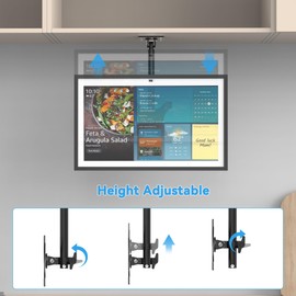 Almoz Under Cabinet Mount for Echo Show 15, Height Adjustable Stand, Wide Range of Motion, Keeps Counters Clear, Tilt and Swivel Mount for All Show 15 Generations, Also Fits Show 21 (Height-Black)
