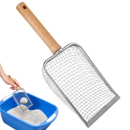 Cat Scoop for Cat Litter Tray, Metal Cat Litter Scoop with Wooden Handle, Cat Litter Scoop 5 mm Pore Size, Scoop for Cat Litter Tray, Cat Scoop, for All Cat Litter