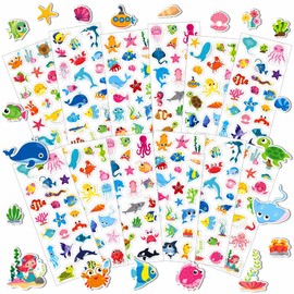 UPINS 12 Sheets Ocean 3D Puffy Stickers for Kids, Under The Sea Animal Cute Fish Shark Foam Stickers for Boys Girls Birthday Gifts, Classroom Reward, DIY Crafts Decorations