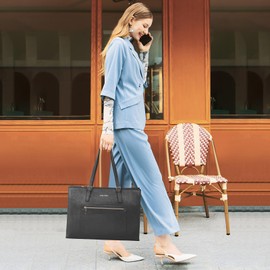 Maelstrom Leather Tote Bag,Laptop Bag for Women,Waterproof Briefcase with Clutch Bag,Large Ladies Shoulder Bag,Work Handbags 15.6 Inch Computer-Black.