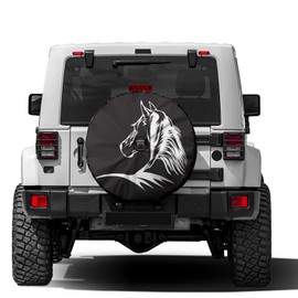 Delerain Spare Tire Cover with Backup Camera Hole Black White Horse Wheel Covers Waterproof Dust-Proof UV Sun Universal Fit for Trailer RV SUV Truck (17 Inch for Diameter 31"-33")