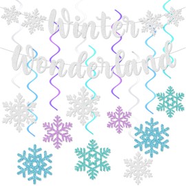 Winter Wonderland Banner, Glittery Snowflake Hanging Swirls, Christmas Decorations Winter Wonderland Garland for Winter New Year Baby Shower Winter Birthday Party Decorations