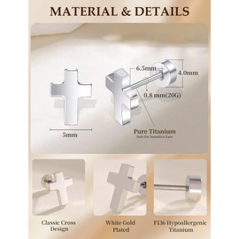 Limerencia Titanium Stud Earrings - Hypoallergenic Earrings for Women Men Sensitive Ears - Minimalist Jewelry Flatback Cross Bolt Cartilage Earrings