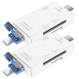 Micro SD Card Reader for Android, Micro SD Card to USB Adapter, USB C SD Card Reader for Camera Memory Card Reader, Wansurs 6 in 1 SD Card Reader (2 Pack White)