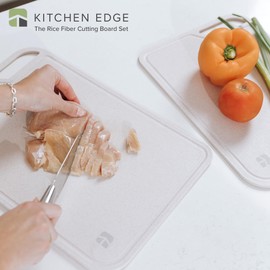 KitchenEdge Rice Fiber Cutting Board Set with Bamboo Stand for Cooking Prep, 2 Piece Kitchen Set, with Juice Grooves and Handles, (13.5x9.5, 15.5x11 in)