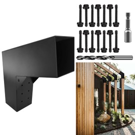 DEVALLEY 2-Way 30-Degree Slant Pergola Brackets Kit, DIY L-Shaped Woodwork Brackets for 4" x 4" (Actual:3.5"x3.5") Lumber for Patio Pergolas, Gazebos, Log Cabin W/Hardware - 1 Pack