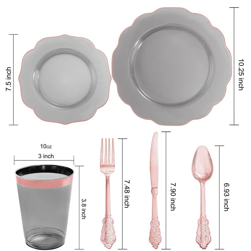BUCLA 180pcs Clear and Gold Plastic Plates with Disposable Silverware