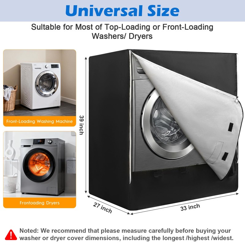 Waterproof Washer and Dryer Covers with Durable Zipper 27"W X