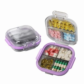 MURRI&MURRDI Pocket Pill Case Box, Pill Dispenser 7 Compartments, Weekly Medication Organiser, Vitamin Medication Case Airtight & Moistureproof (Purple Gray)