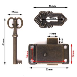 ATOPLEE 4 Sets Retro Cabinet Cupboard Jewelry Box Decorative Lock,Antique Red Bronze Case Box Lock with Key (Bronze)