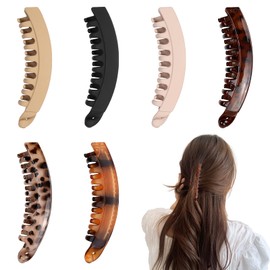 6 Pack Banana Hair Clips, 5 Inch Large Banana Clip for WomenThin Fine Thick hair, Ponytail Hair Clips French Hair Accessories - 6 Color