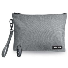 OZCHIN Smell Proof Bags Money Bag Certificates Organizer Lock Bag Travel Storage Case 11 x 8 inch with Combination Lock Tactical Small Outdoor Chest Pack - Color: Grey