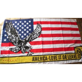 3 ft x 5 ft American Flag with Flying Eagle AMERICA - LOVE IT OR LEAVE IT