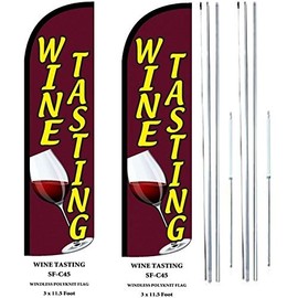 Wine Tasting Windless Pack of 2 Flags | 3 ft by 11.5 ft Advertising Wine Tasting Flags For Business | Polyester Wine Tasting Flags | Outdoor Flags For Business (Complete Hybrid Pole Set Included)