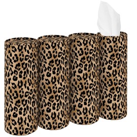 SthExtra Travel Tissue Cylinder Fit for Car Cup Holder, Tissue Holder Box with Facial Tissues, Cute Print Car Accessories and Interier Decor (4, Leopard Brown)