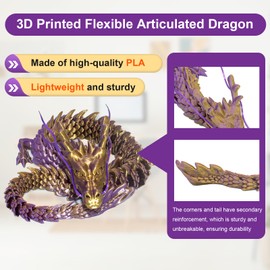 Suoyouman 24 inch 3D Printed Dragon,3D Printed Flexible Articulated Dragon, Reinforcement of Unbreakable 3D Dragon,Dragon Fidget Toys for Autism/ADHD,Home Office Decor Executive Desk Toy (Brown)