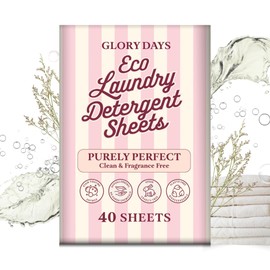 Glory Days Eco Laundry Detergent Sheets – Purely Perfect (Fragrance-Free) | 40 Sheets = Up to 80 Loads | Enzyme-Powered, Plastic-Free, Hypoallergenic | HE, Top & Front Loader | Travel-Friendly