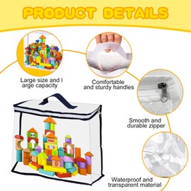 9 Pcs Toy Storage Bags with Zipper, 15.7x11.8x3.9 Inch Clear Storage Bags PVC Toy Organizing Bags Toy Bags for Building, Blocks, Puzzles, Toys, Books (Navy blue)