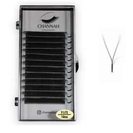 Blíster Extensión de pestañas VOLUMEN YY, brasileña, hawaiano mixto, eyelash extension, fibras ligeras, suaves, naturales, simétricas (0.07D, 14-MM, mate black)