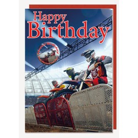 AK Giftshop Motocross Birthday Card With Badge