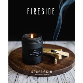 Craft & Kin Craft & Kin Premium Smokey Fireside Fall Candle | Christmas Scented Candles for Men | Men Candles | Wood Wicked Candles | Fall Candles for Home | Long Lasting with 45 Hour Burn Time - 7.6oz