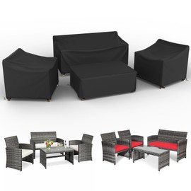 MUTUSHI Patio Furniture Cover Set 4 Piece Outdoor Furniture Cover Waterproof, 420D Heavy Duty Lawn Outdoor Patio Furniture Set Covers -Black