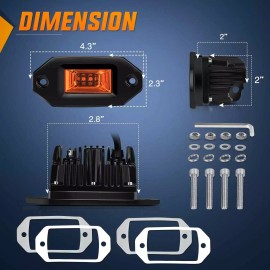 Nilight 4.5Inch 20W Flush Mount Amber Flood LED Work Light (Pair)