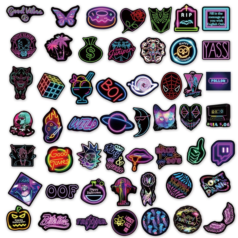 Neon Stickers 100 Pcs, Cool Graffiti Neon Stickers for Children