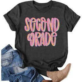 Second Grade Teacher Shirt for Women Back to School Rainbow Graphic Tee First Day of School Teacher Top