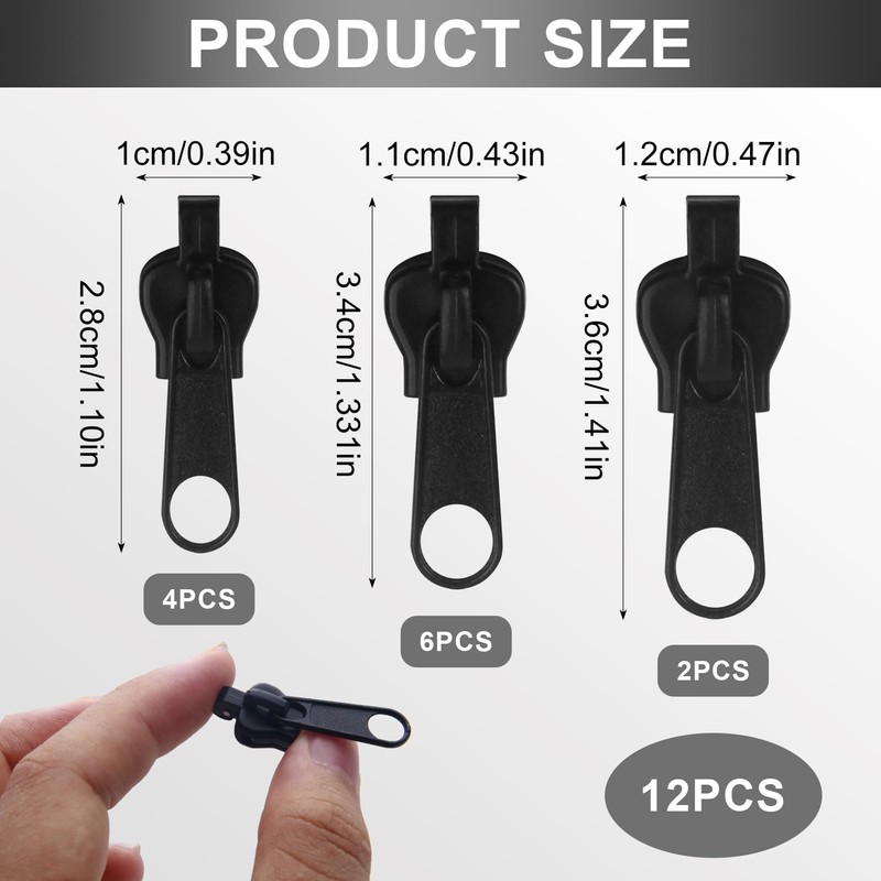 12PCS Zipper Repair Kit,Zipper Luggage,3 Sizes Instant Zipper Rescue Zip