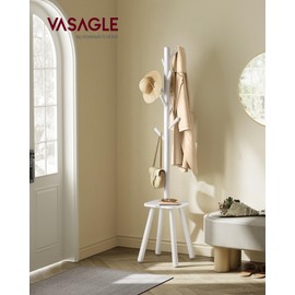 VASAGLE Coat Rack, Free Standing Coat Stand, Hall Coat Tree with 8 Hooks and Storage Shelf, 67.1 Inch Tall, for Coats, Hats, Bags, for Entryway, Hallway, Bedroom, Cloud White URCR033W01