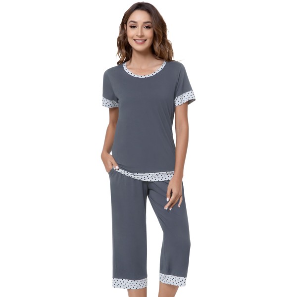 NACHILA Women's Pajamas-Viscose Made from Bamboo, Short Sleeve Pleated Pj