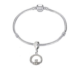 Claddagh FT12 2.3cmX2cm charm on a silver Rhodium Plated Snake Bracelet POSTED BY US GIFTS FOR ALL 2016 FROM DERBYSHIRE UK